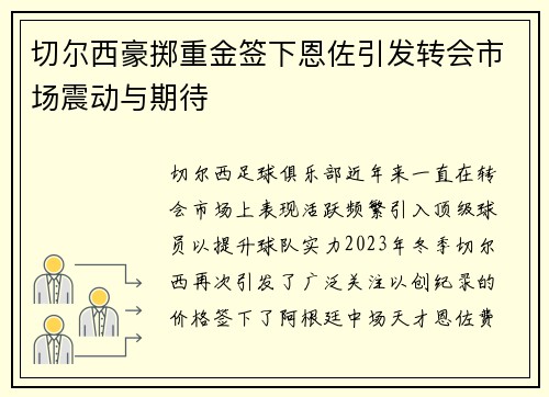 切尔西豪掷重金签下恩佐引发转会市场震动与期待 切尔西豪掷重金签下恩佐引发转会市场震动与期待